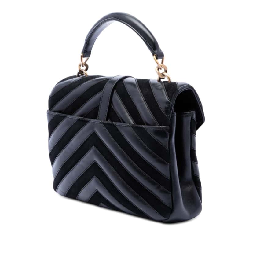 Saint Laurent Medium Calfskin and Suede Chevron Monogram College Satchel Black Leather Very good condition - Back View