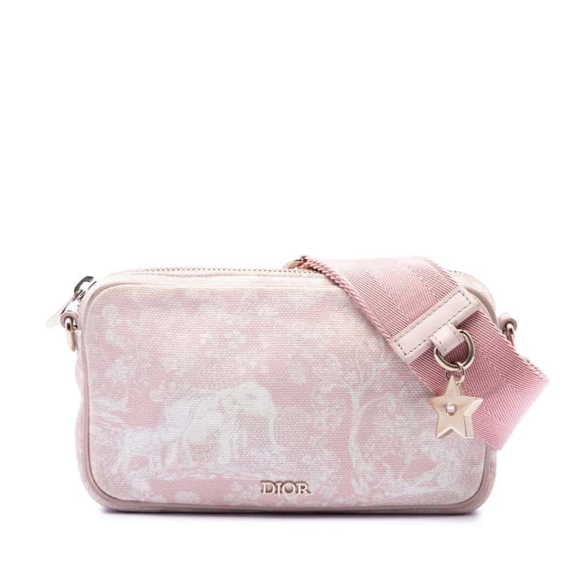 Dior Embroidered Canvas Toile de Jouy Crossbody Pink Very good condition - Front View