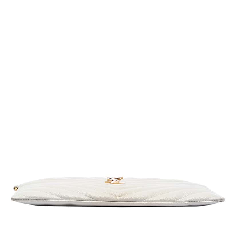 Saint Laurent Grain De Poudre Chevron Monogram Clutch White Leather Very good condition - Inside View