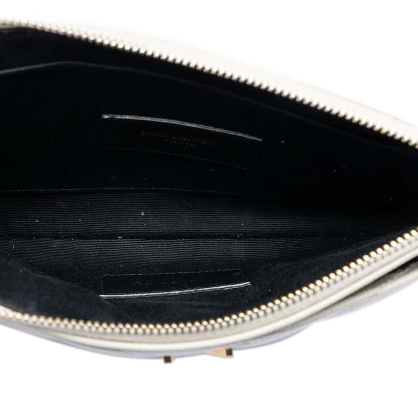 Saint Laurent Grain De Poudre Chevron Monogram Clutch White Leather Very good condition - Model View
