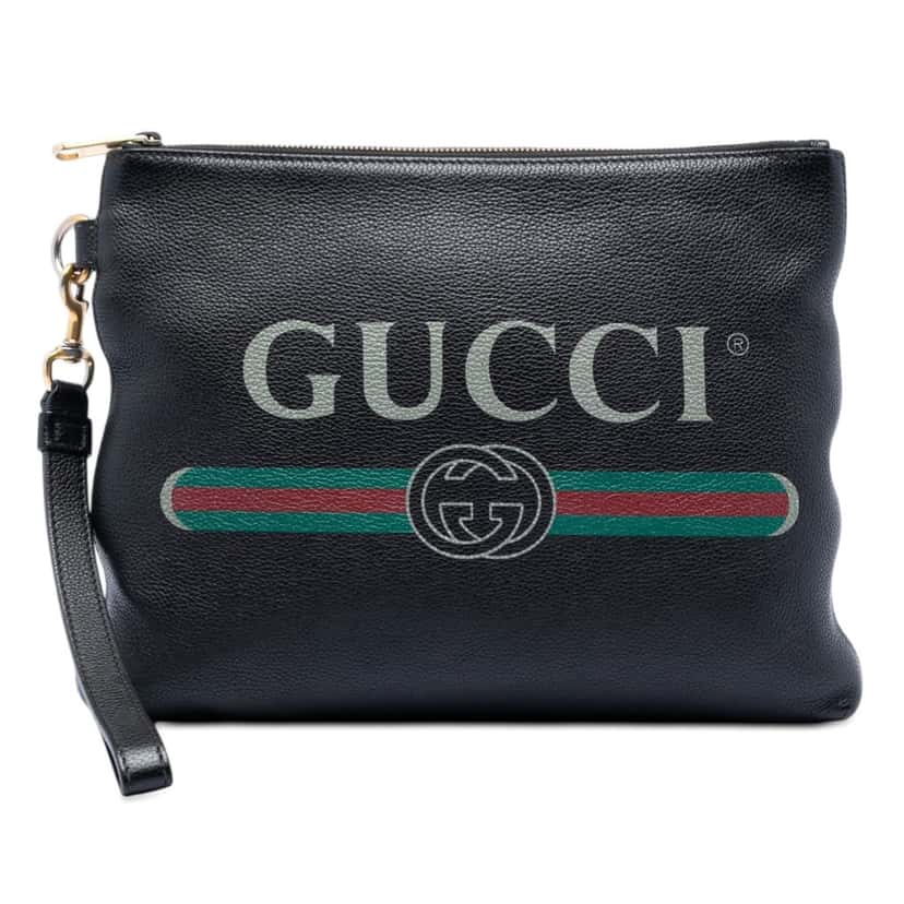 Gucci Leather Logo Clutch Black Leather Very good condition - Front View