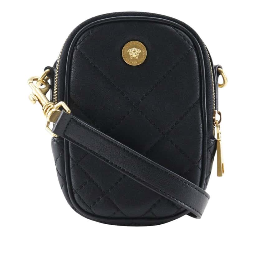 Versace Quilted Leather Medusa Belt Pouch Crossbody Black Leather Very good condition - Front View