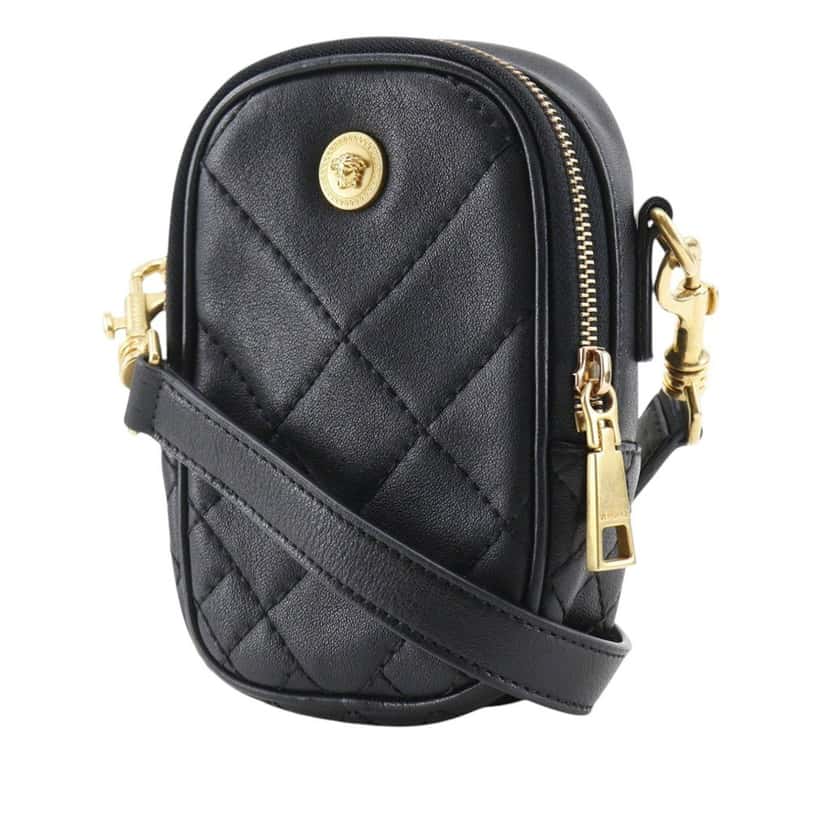 Versace Quilted Leather Medusa Belt Pouch Crossbody Black Leather Very good condition - Inside View