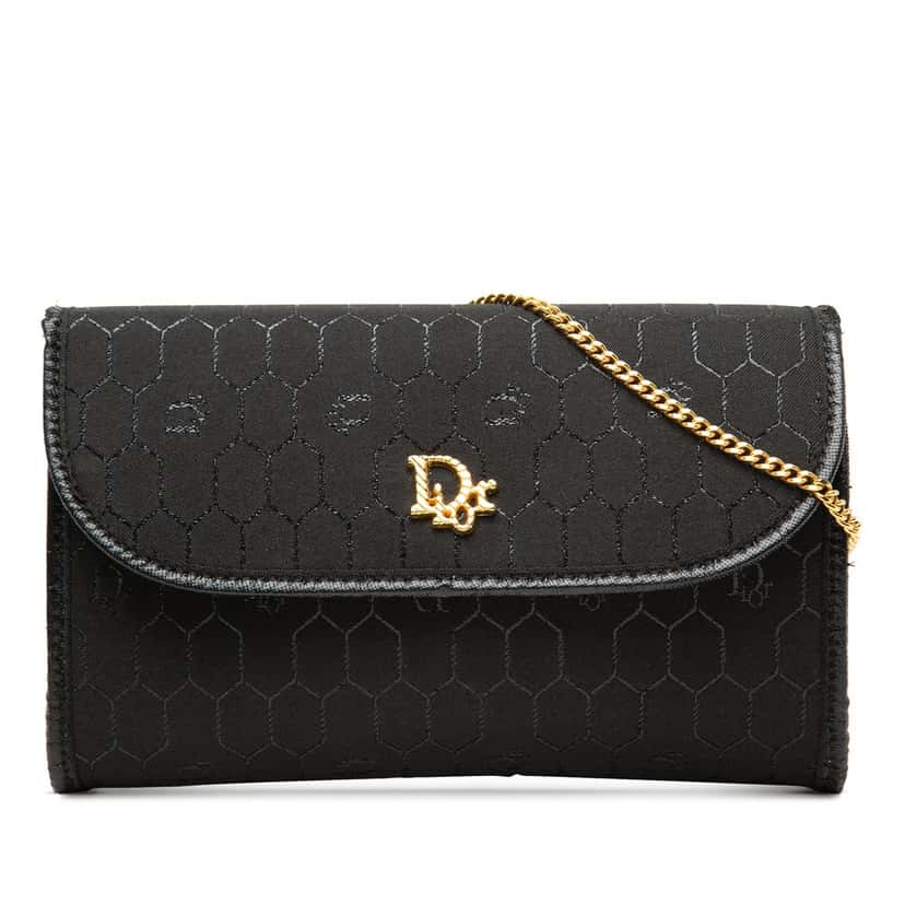 Dior Honeycomb Canvas Chain Flap Crossbody Black Very good condition - Front View