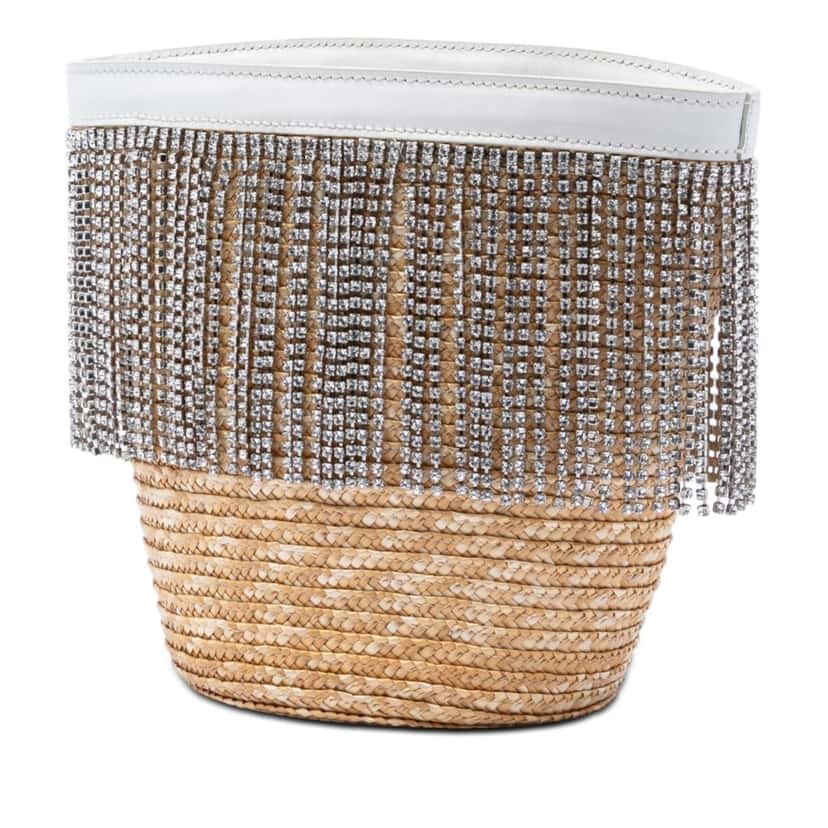 Miu Miu Wicker Crystal Fringe Bucket Bag Beige Very good condition - Back View