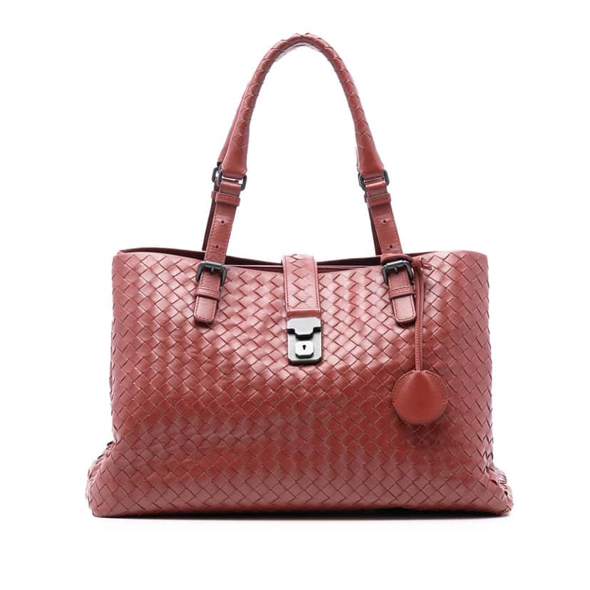 Bottega Veneta Medium Nappa Intrecciato Roma Tote Red Leather Very good condition - Front View