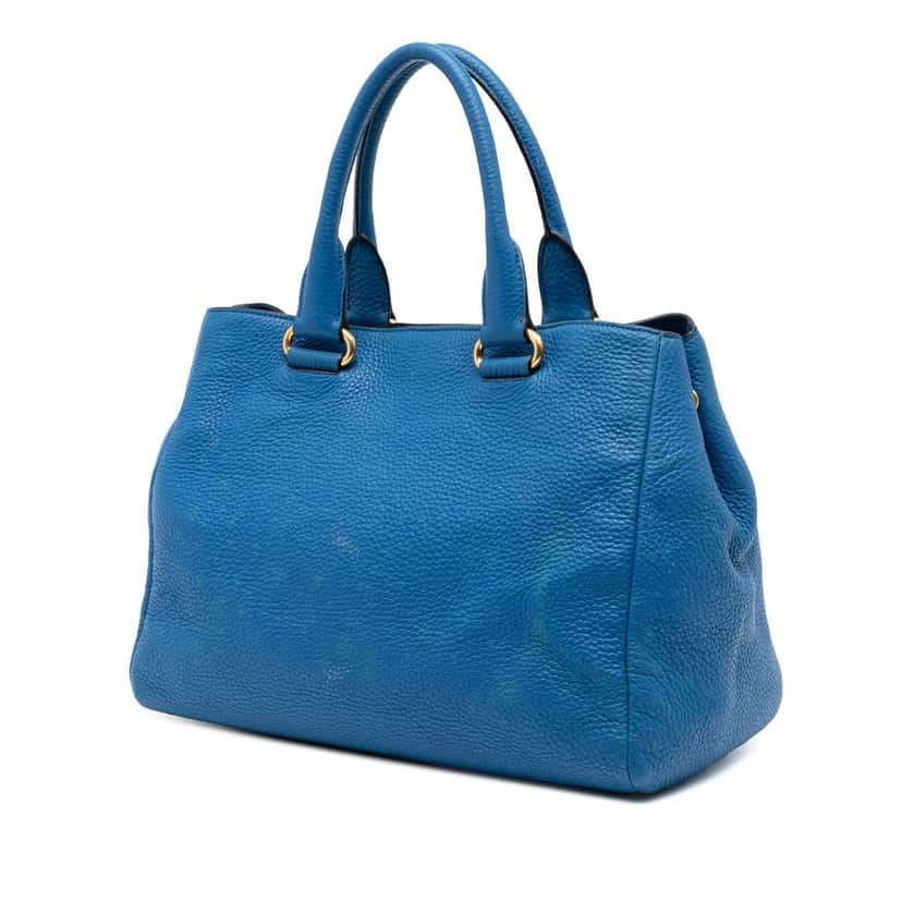 Prada Vitello Daino Open Convertible Tote Blue Leather Good condition - Back View