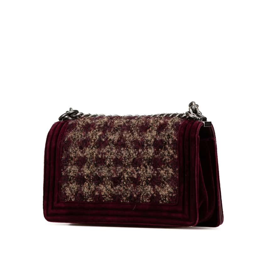 Chanel Old Medium Velvet and Tweed Boy Flap Red Very good condition - Back View