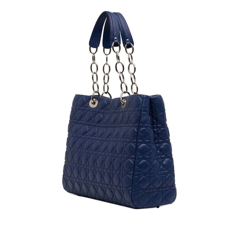 Dior Large Lambskin Cannage Lady Dior Soft Shopping Tote Blue Leather Very good condition - Back View