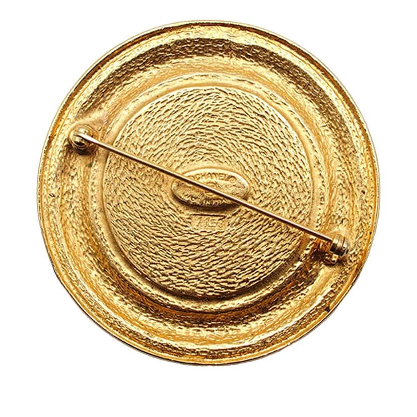 Chanel Gold Plated 31 Rue Cambon Medallion Brooch Gold Metal Very good condition - Back View