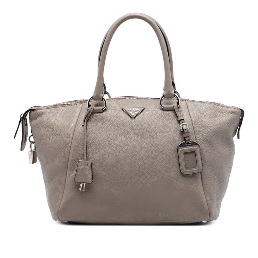 Prada Vitello Daino Double Handle Bag Brown Leather Very good condition - Front View