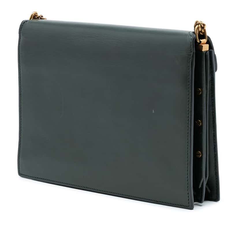 Saint Laurent Smooth Calfskin Monogram Cassandra Clasp Bag Green Leather Very good condition - Back View