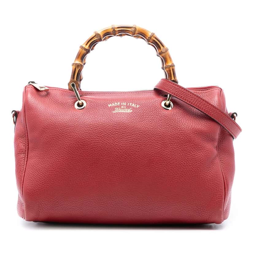 Gucci Medium Calfskin Bamboo Shopper Boston Bag Red Leather Very good condition - Front View