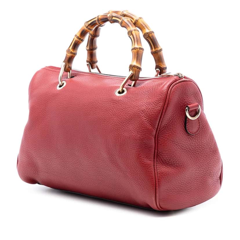 Gucci Medium Calfskin Bamboo Shopper Boston Bag Red Leather Very good condition - Back View