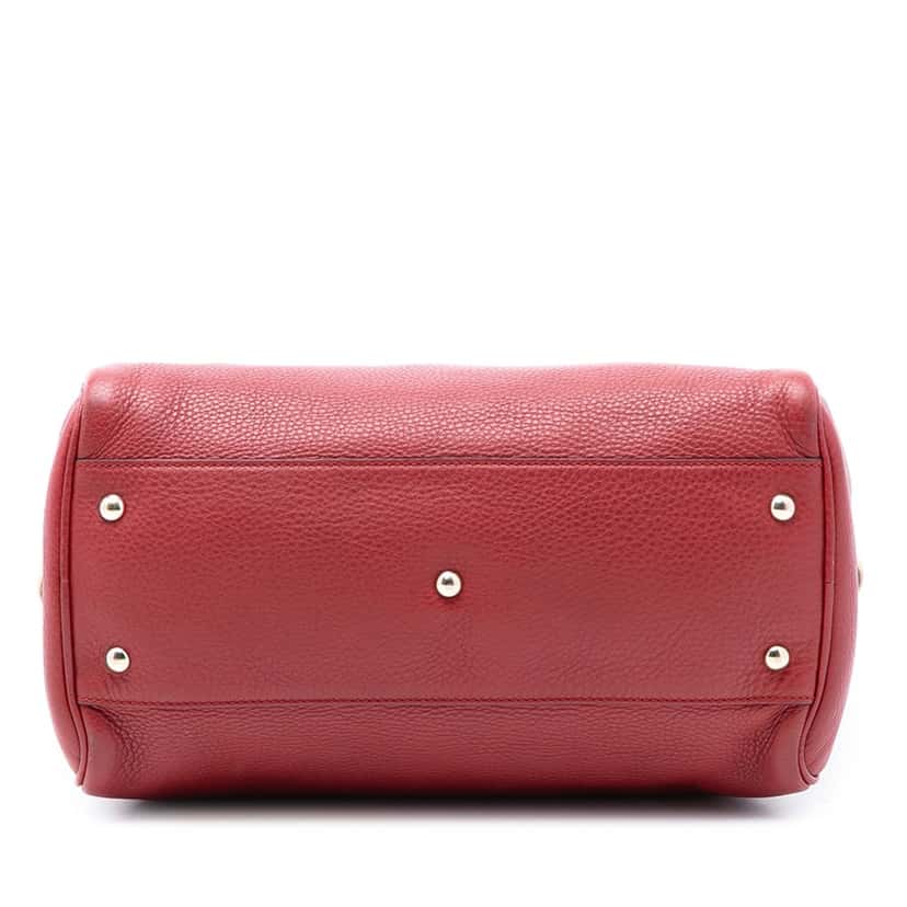 Gucci Medium Calfskin Bamboo Shopper Boston Bag Red Leather Very good condition - Inside View