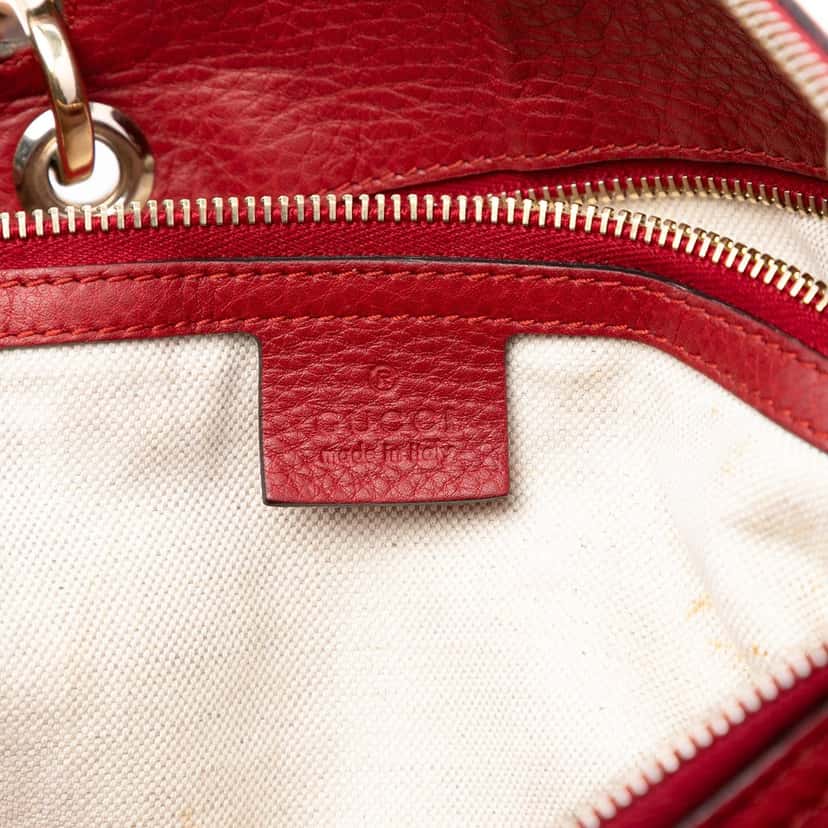 Gucci Medium Calfskin Bamboo Shopper Boston Bag Red Leather Very good condition - Box View