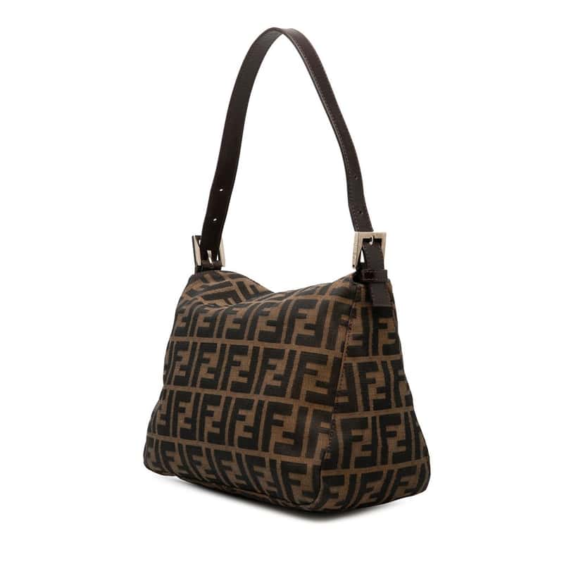 Fendi Zucca Canvas Double Flap Shoulder Bag Brown Very good condition - Back View