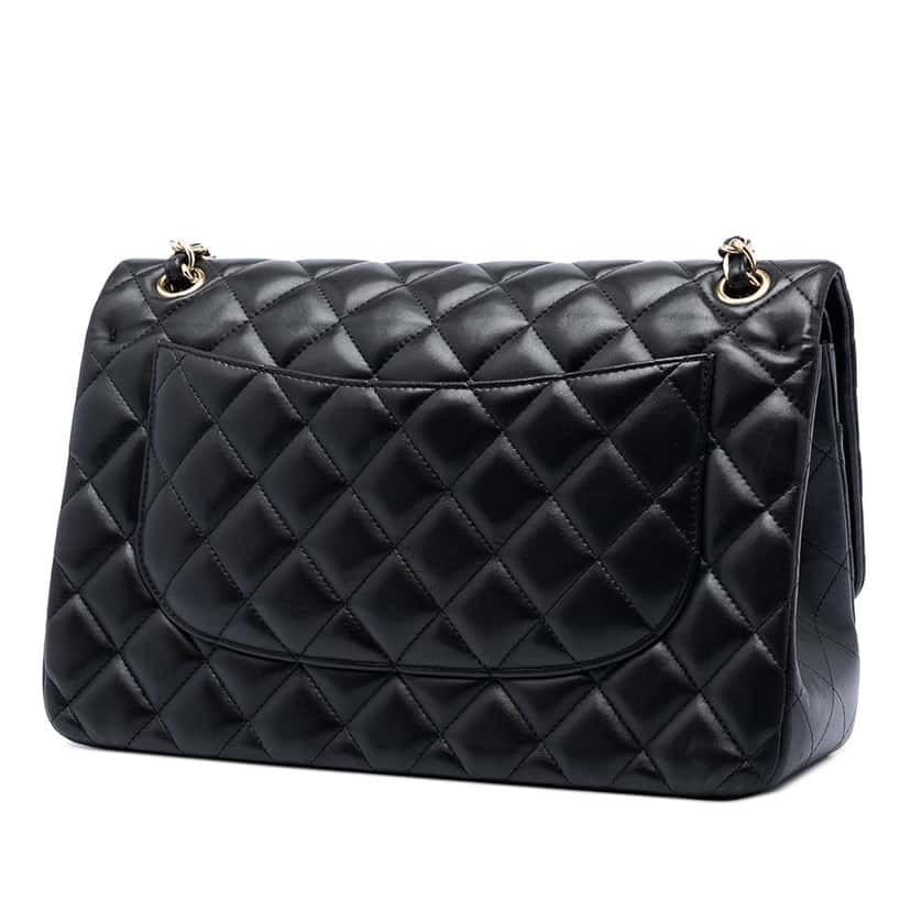 Chanel Jumbo Classic Lambskin Double Flap Black Leather Very good condition - Back View