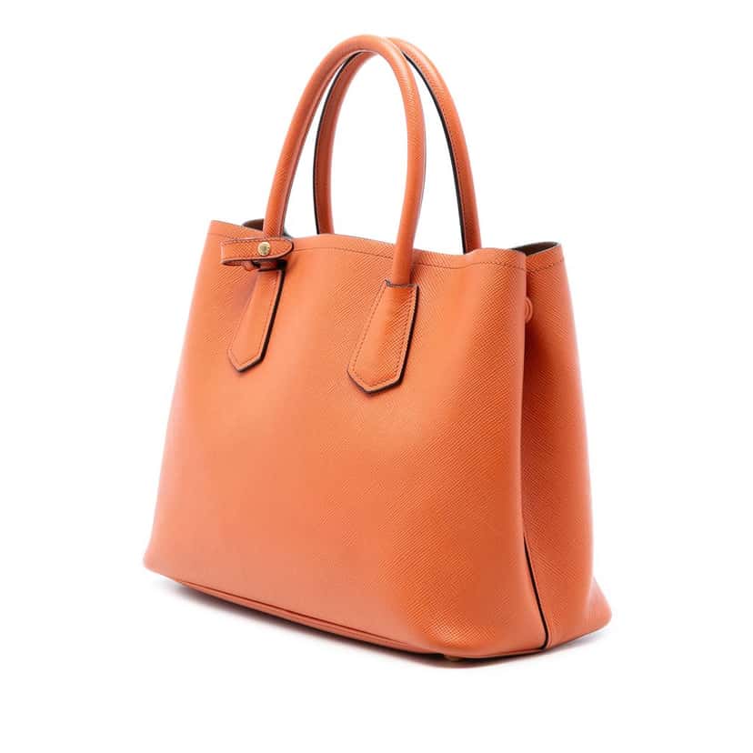 Prada Medium Saffiano Cuir Double Satchel Orange Leather Very good condition - Back View
