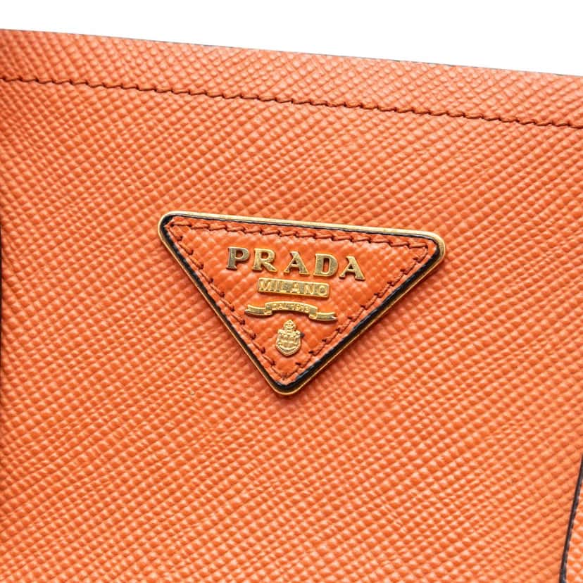 Prada Medium Saffiano Cuir Double Satchel Orange Leather Very good condition - Box View