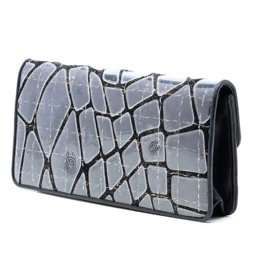 Chanel CC PVC Wool and Leather Scale East West Flap Black Plastic Very good condition - Back View