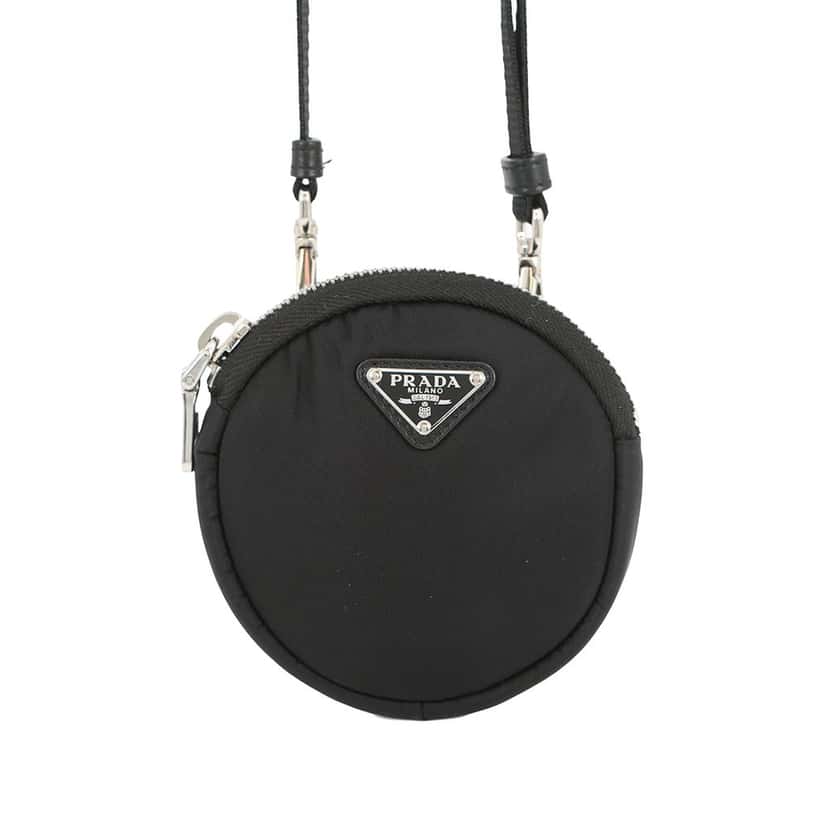 Prada Mini Tessuto Round Pouch Crossbody Black Very good condition - Front View