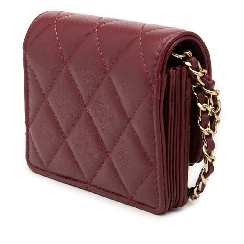 Chanel CC Quilted Lambskin Card Holder On Chain Red Leather Very good condition - Back View