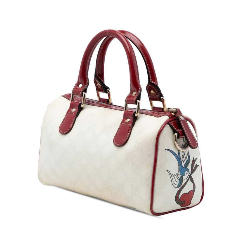 Gucci Small GG Supreme Joy Tattoo Heart Boston Bag White Very good condition - Back View