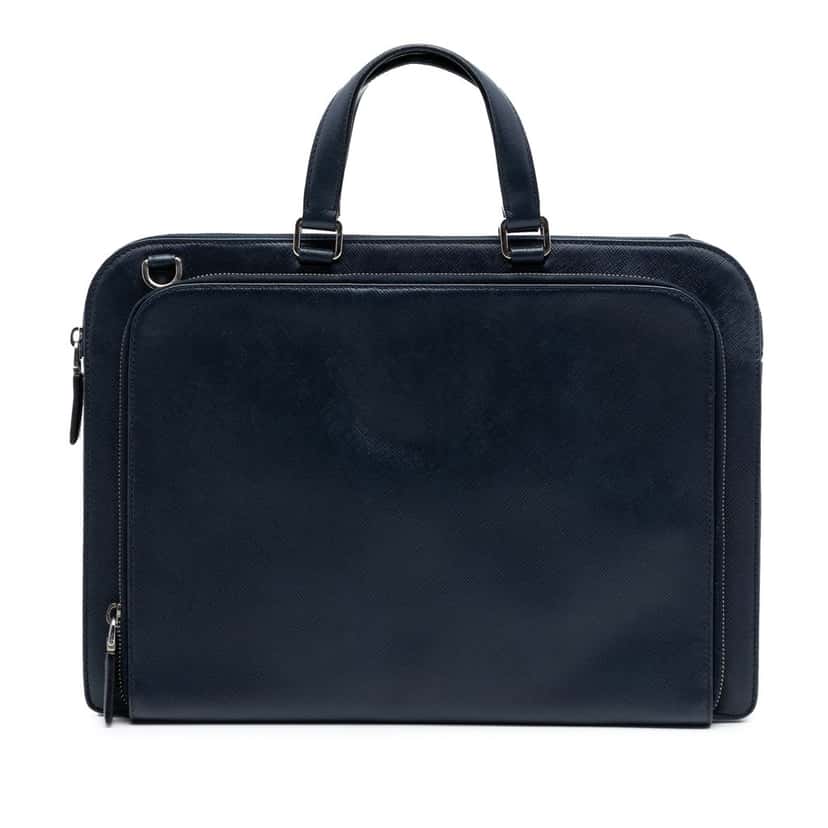 Prada Saffiano Briefcase Blue Leather Very good condition - Front View