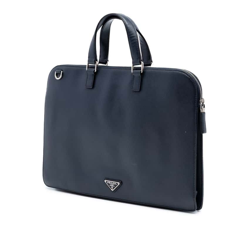 Prada Saffiano Briefcase Blue Leather Very good condition - Back View