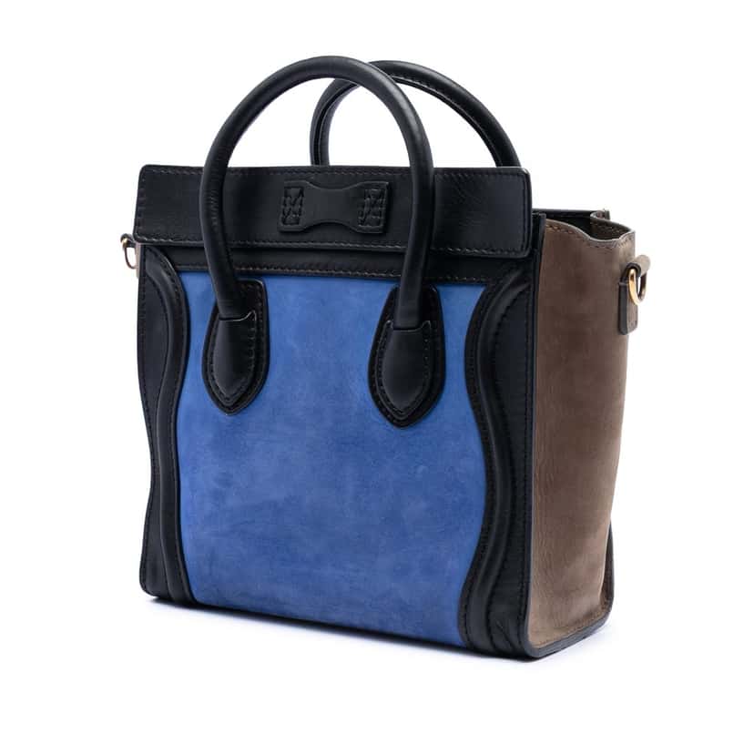 Celine Nano Tricolor Nubuck and Calfskin Luggage Tote Blue Leather Very good condition - Back View