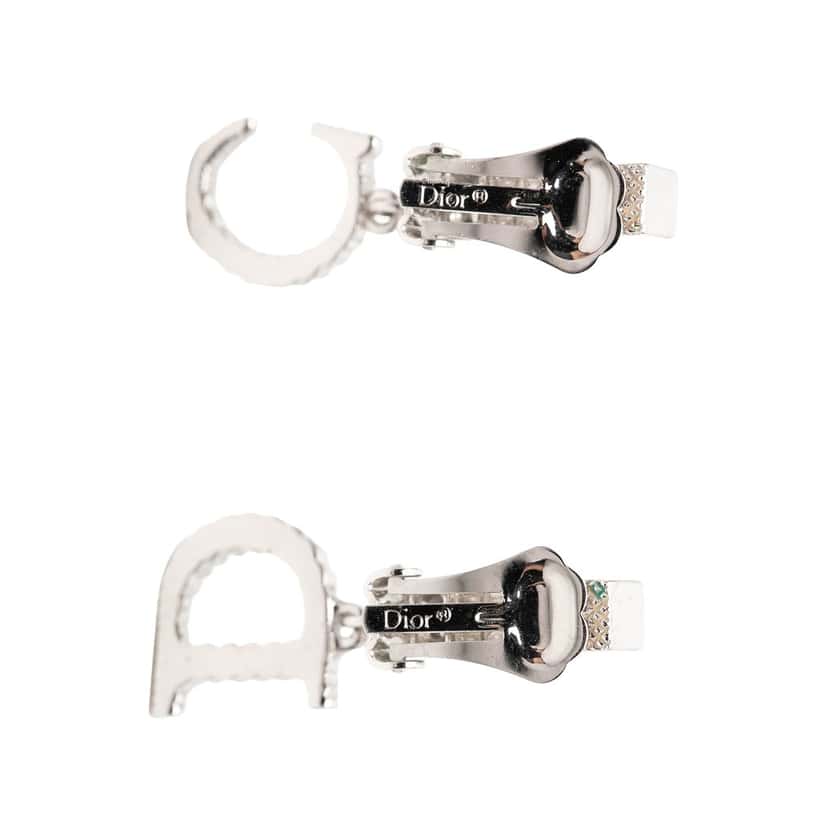 Dior Brass CD Logo and Strass Drop Clip On Earrings Silver Metal Very good condition - Inside View
