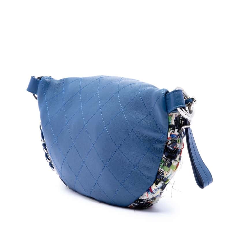 Chanel Tweed and Stitched Calfskin Convertible Waist Bag Blue Very good condition - Back View