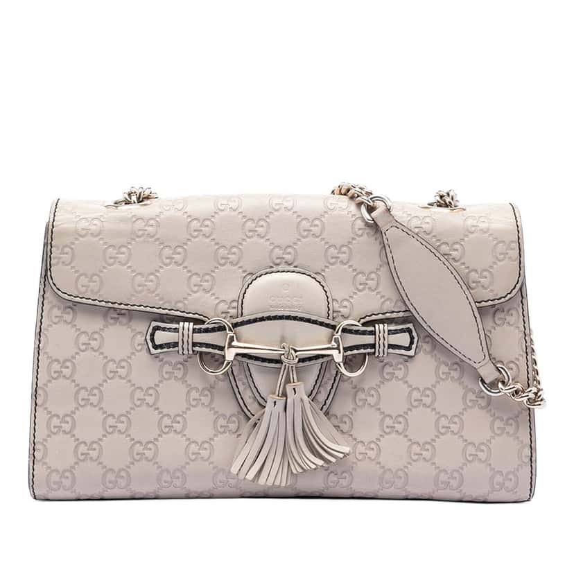 Gucci Medium Guccissima Emily Shoulder Bag White Leather Very good condition - Front View