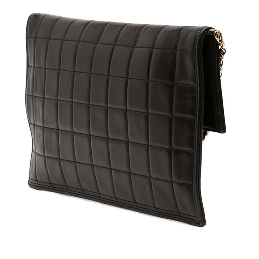 Chanel CC Chocolate Bar Lambskin Fold Down Envelope Shoulder Bag Black Leather Very good condition - Back View