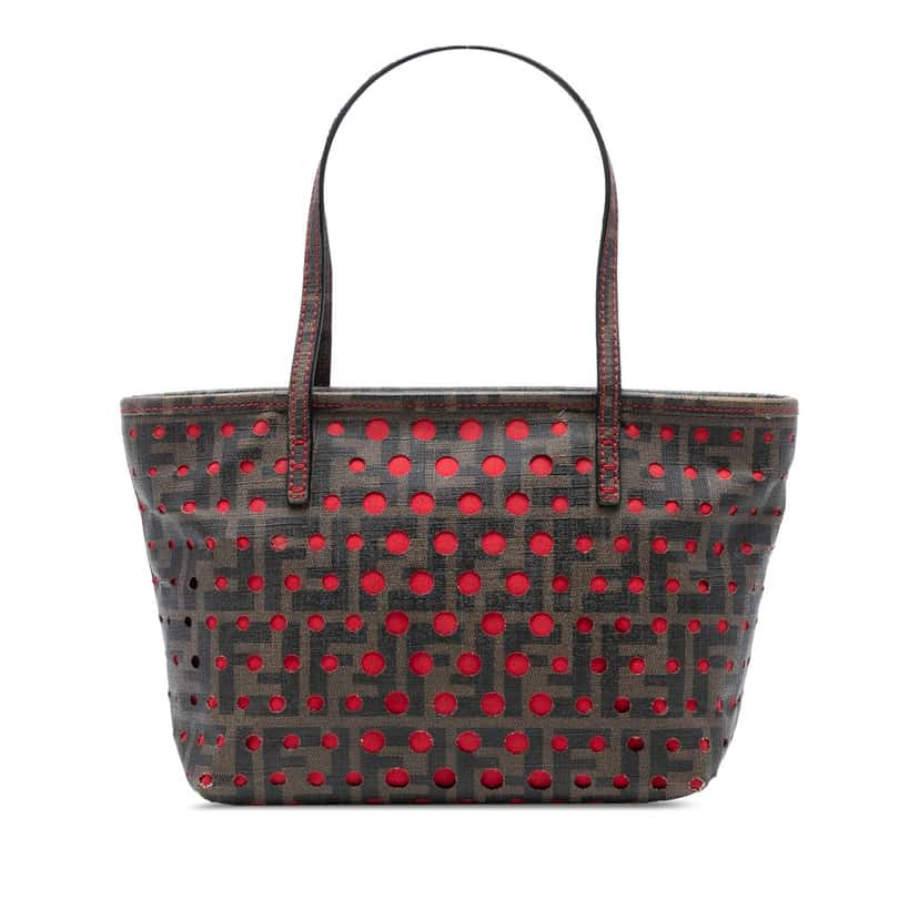 Fendi Small Perforated Zucca Spalmati Roll Tote Brown Very good condition - Front View