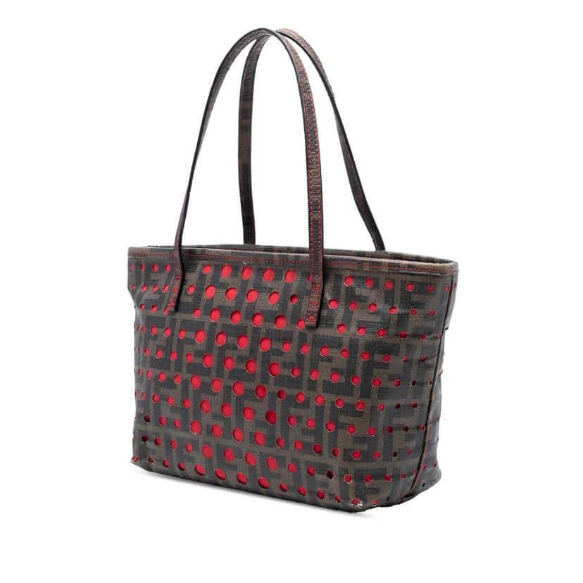 Fendi Small Perforated Zucca Spalmati Roll Tote Brown Very good condition - Back View