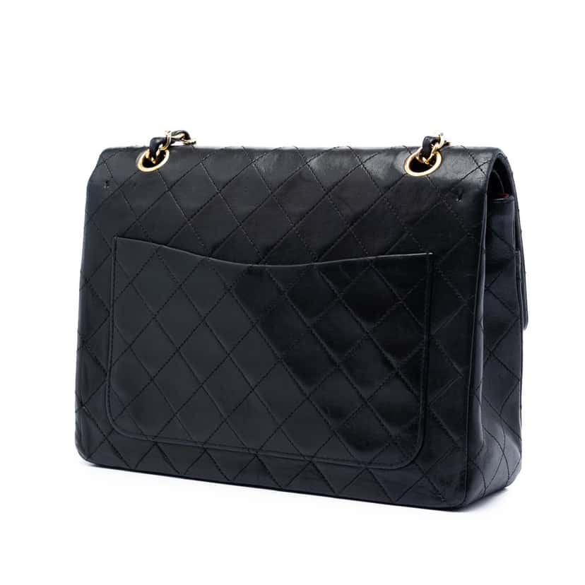Chanel Medium Tall Classic Lambskin Double Flap Black Leather Very good condition - Back View