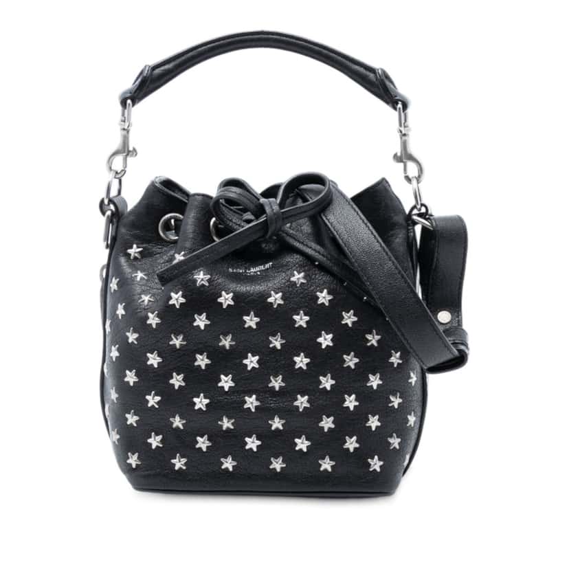 Saint Laurent Small Star Studded Calfskin Emmanuelle Bucket Bag Black Leather Very good condition - Front View