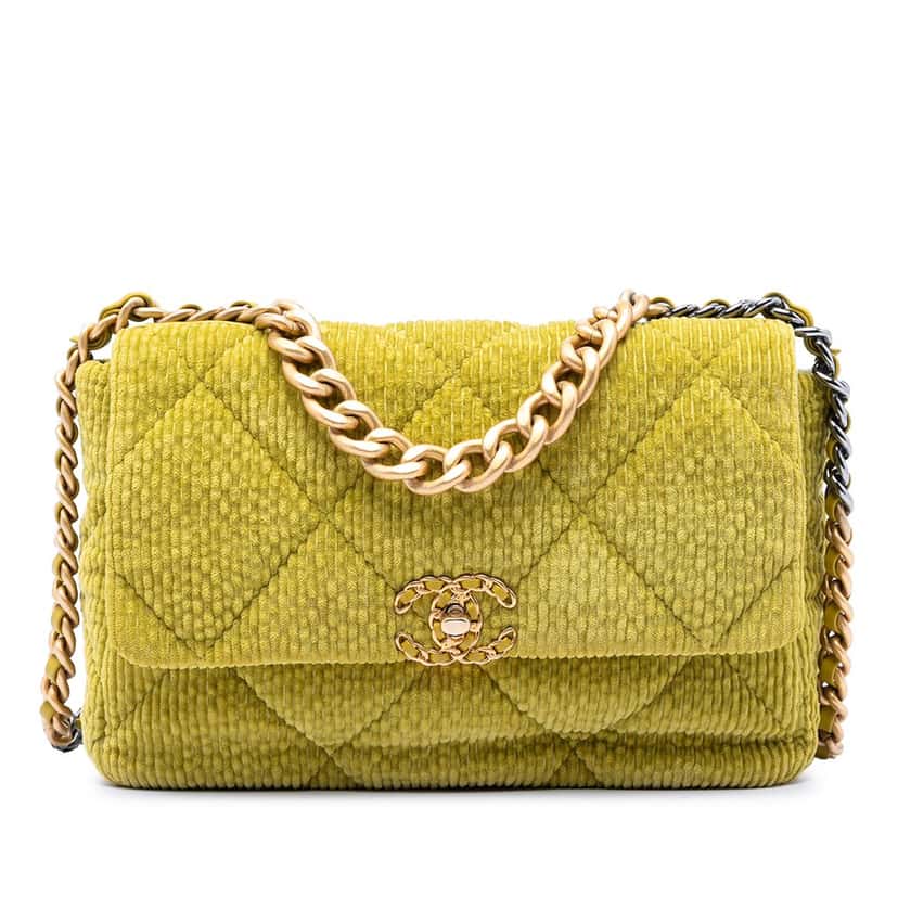 Chanel Large Corduroy 19 Flap Green Very good condition - Front View