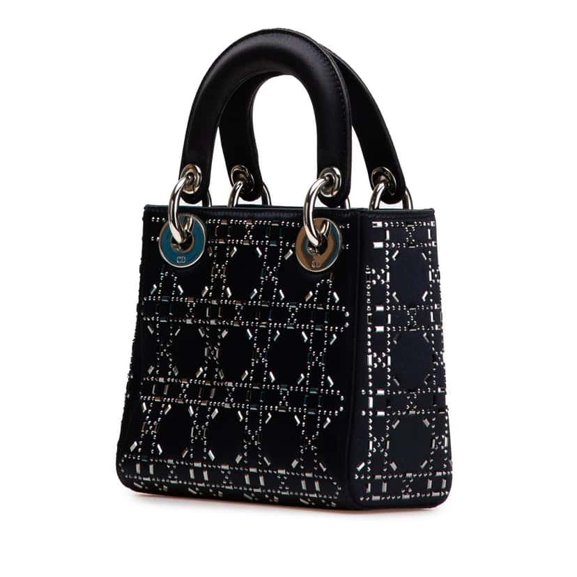Dior Mini Satin Cannage Strass Crystal Embellished Lady Dior Blue Very good condition - Back View