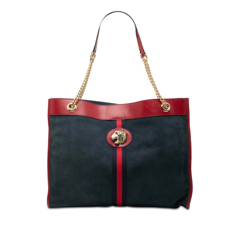 Gucci Large Web Suede Rajah Tote Blue Leather Very good condition - Front View