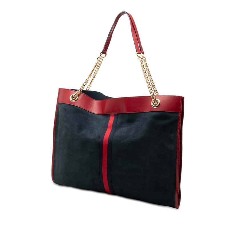 Gucci Large Web Suede Rajah Tote Blue Leather Very good condition - Back View