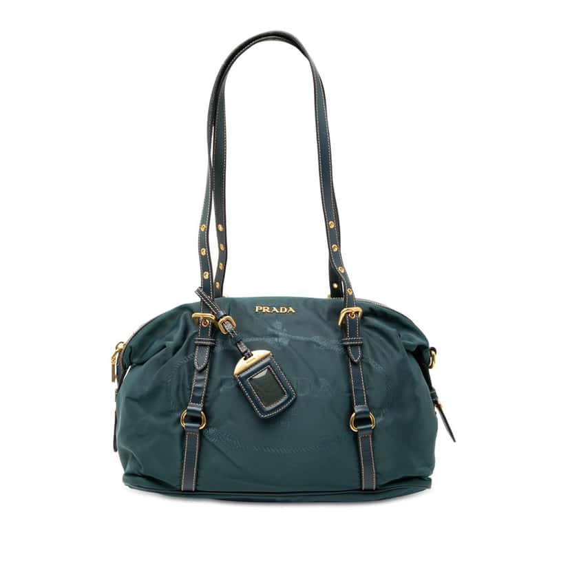 Prada Saffiano Trimmed Tessuto Logo Satchel Blue Very good condition - Front View