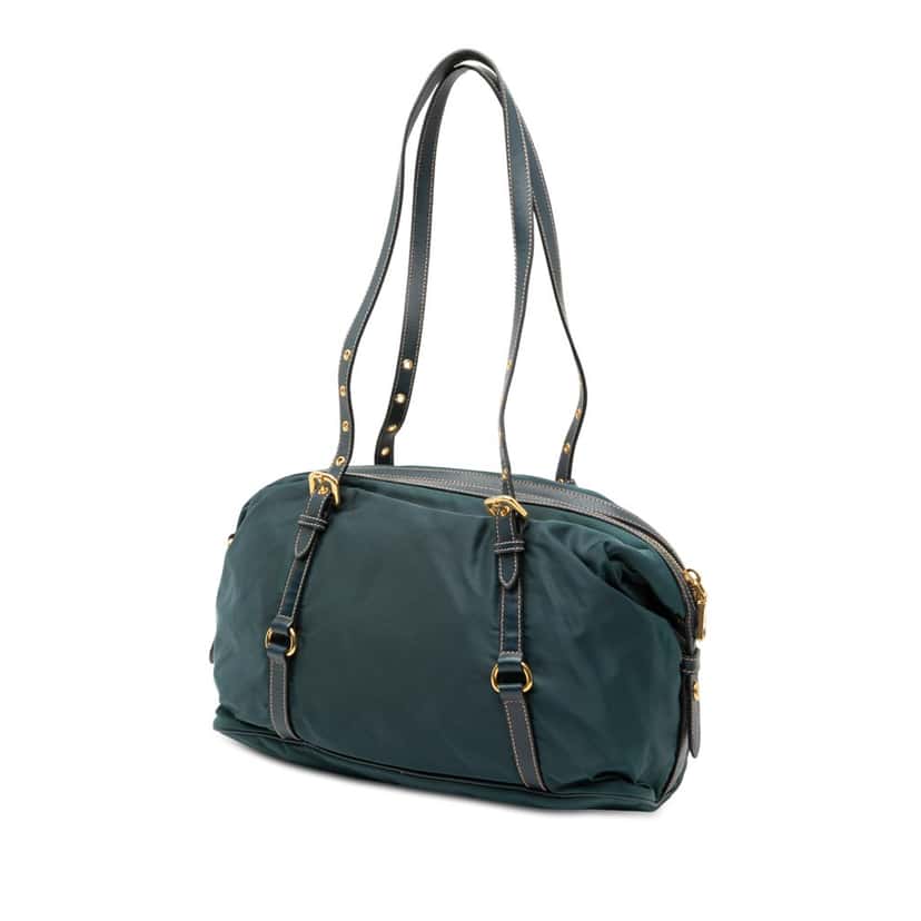 Prada Saffiano Trimmed Tessuto Logo Satchel Blue Very good condition - Back View
