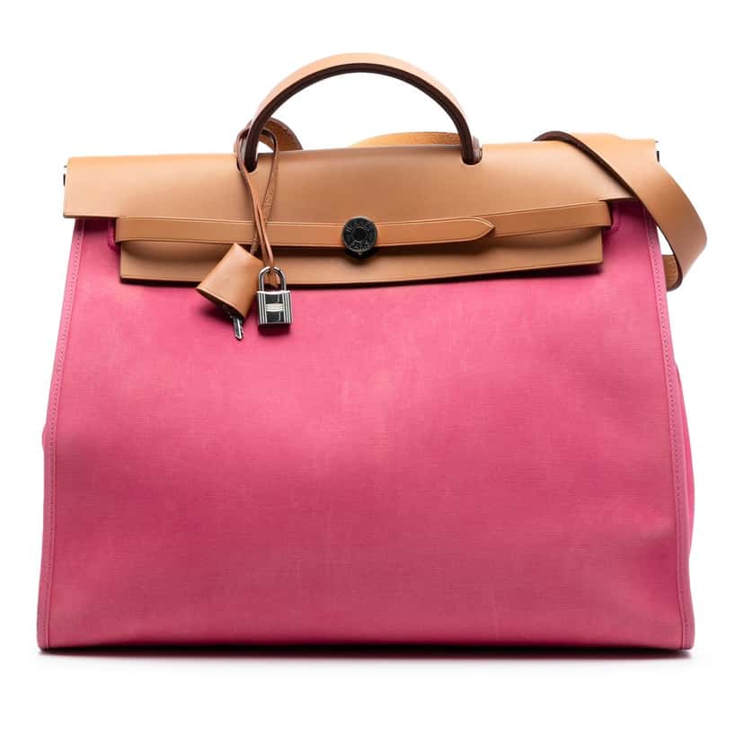 Hermès Toile Herbag Zip 39 Pink Very good condition - Front View