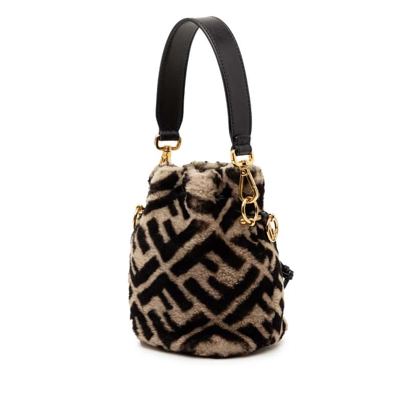 Fendi Mini Zucca Shearling Mon Tresor Bucket Bag Beige Very good condition - Back View