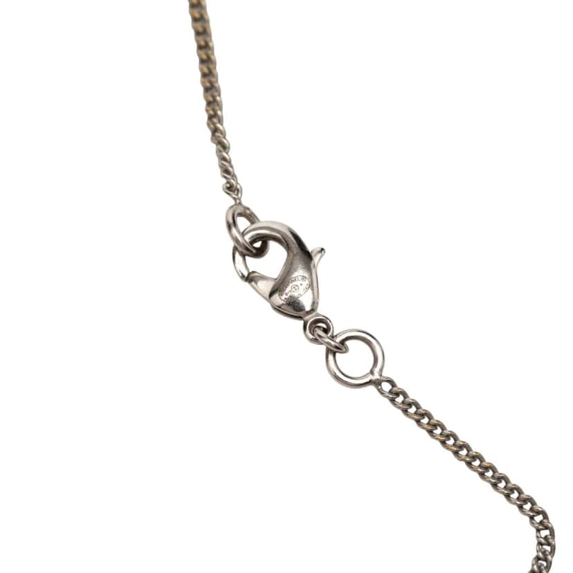 Chanel CC Brass Faux Pearl Pendant Necklace Silver Metal Very good condition - Model View