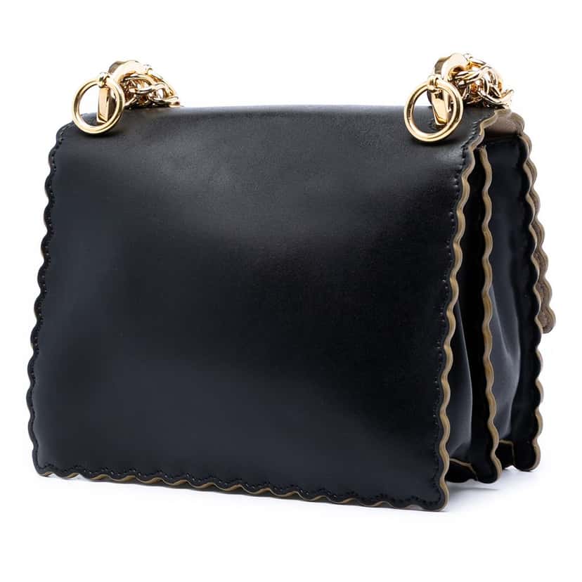 Fendi Small Scalloped Leather Kan I Crossbody Black Leather Very good condition - Back View