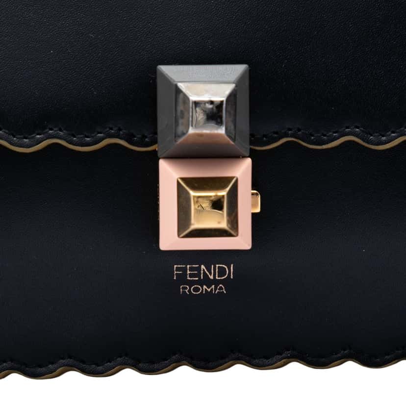 Fendi Small Scalloped Leather Kan I Crossbody Black Leather Very good condition - Box View